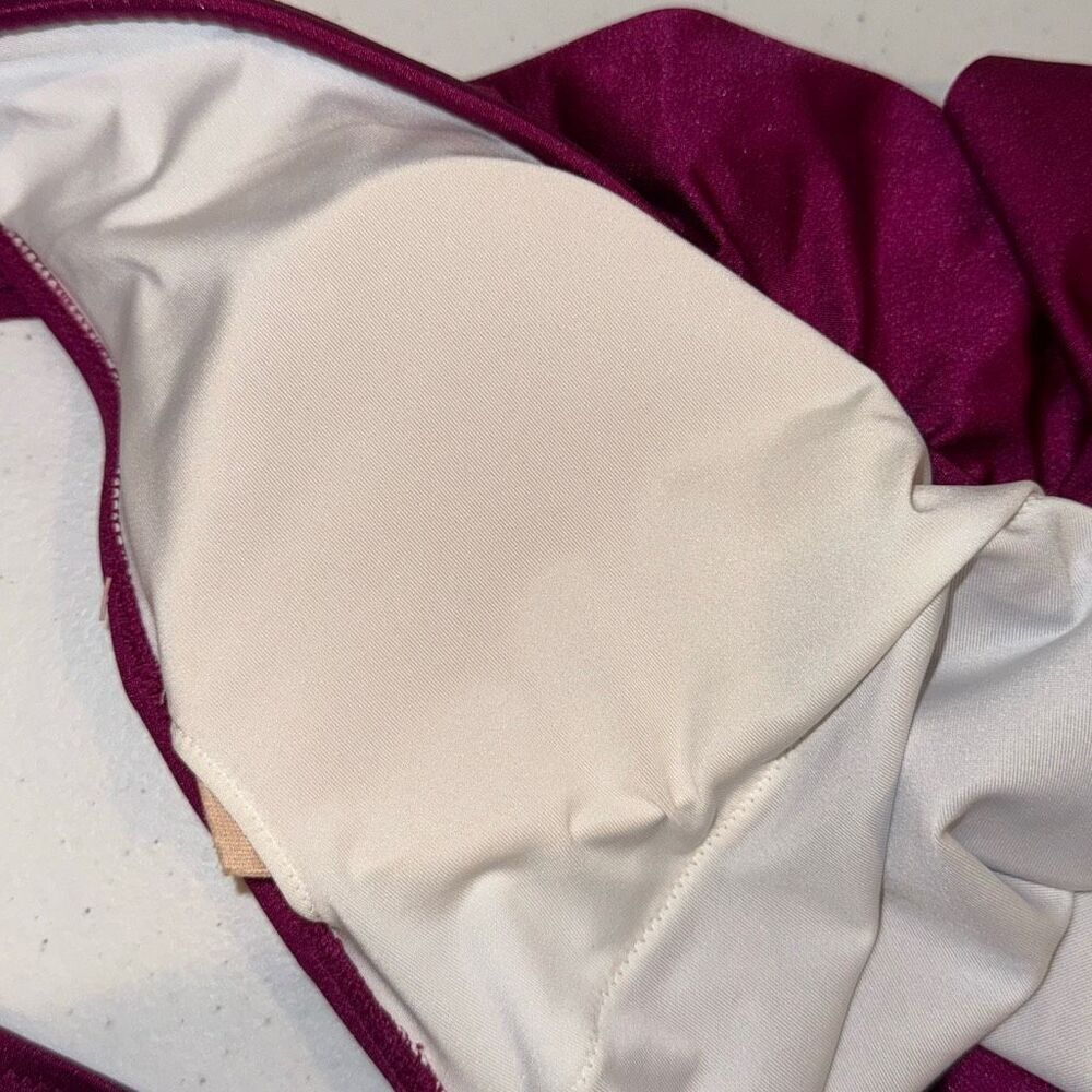 PINK Victoria's Secret One Piece Ruffle Swimsuit Deep V Violet Purple Medium‎ - Picture 14 of 15